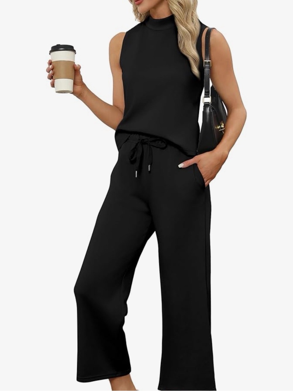NWT - SAMPEEL 2 Piece - Medium 
Mock Neck Top, Crop Pants, Super Soft  - Black